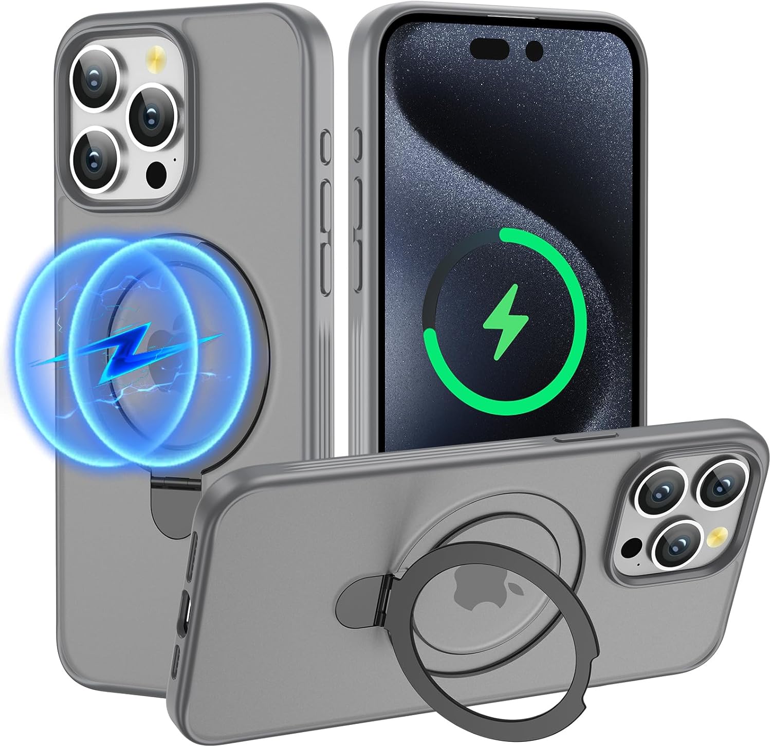 Mgnaooi Funda magnética para iPhone 15 Pro Max con soporte, compatible con MagSafe prueba de caídas de grado militar a prueba de golpes, delgada,