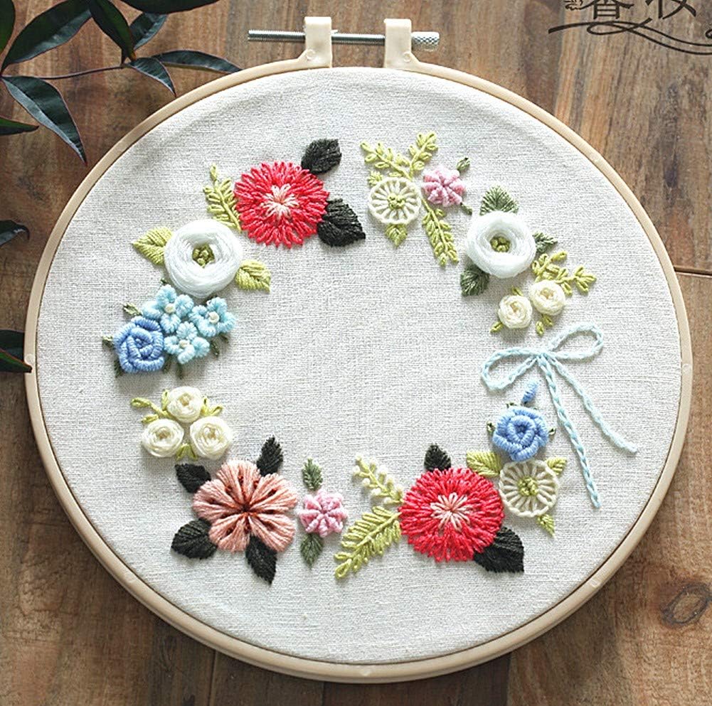 Awesocrafts Kit de bordado, corona de flores, plantas de amor, gama completa de kits de bordado para principiantes, adultos y niños, bricolaje hecho