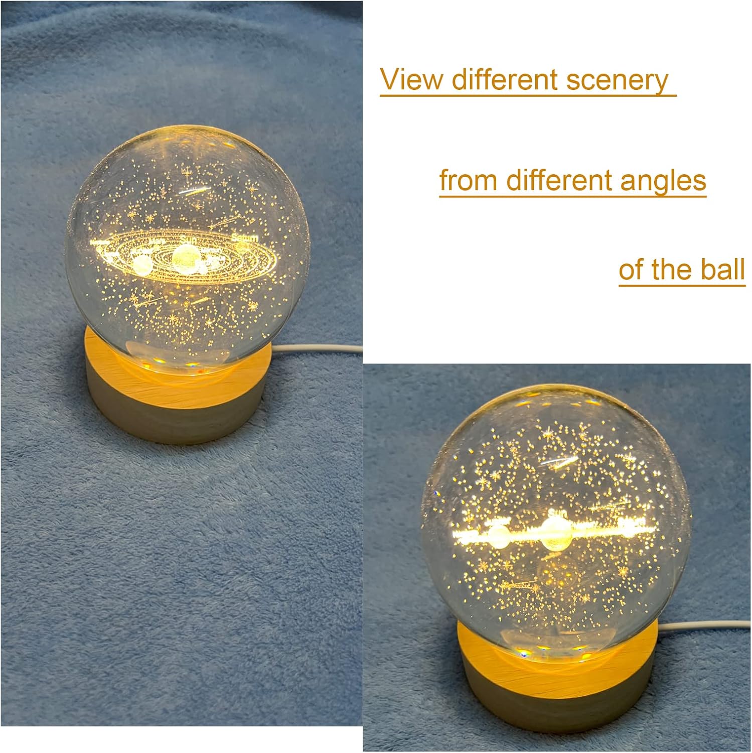 Bola de cristal del sistema solar de 3.15 pulgadas (3.150 in) con sistema solar 3D planetas modelo globo con base de madera, adorno decorativo para