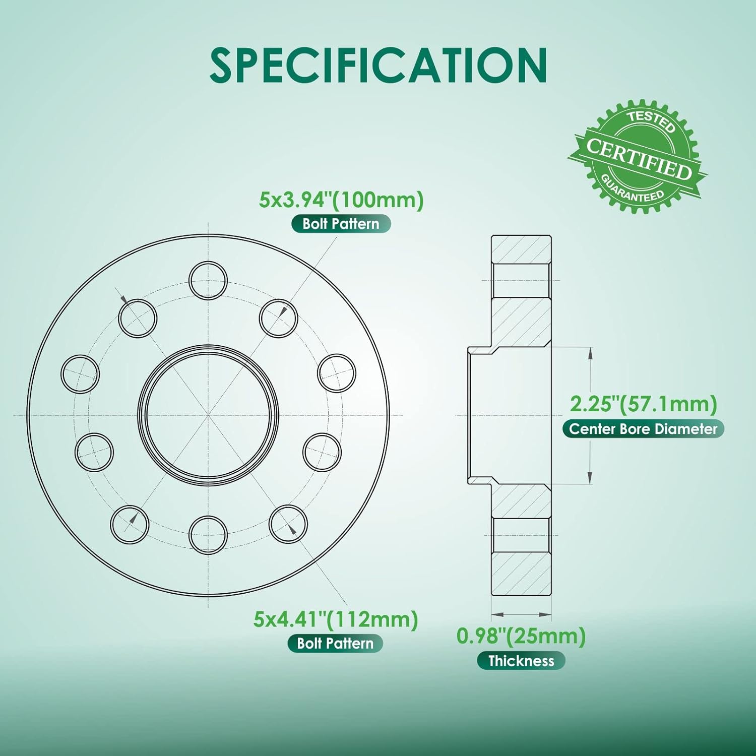 MOCA – 4 espaciadores de rueda de 0.984 in de 5 x 100 a 0.197 x 4.409 in, patrón de perno de 2.248 in, orificio del buje M14x1.5, tamaño de perno