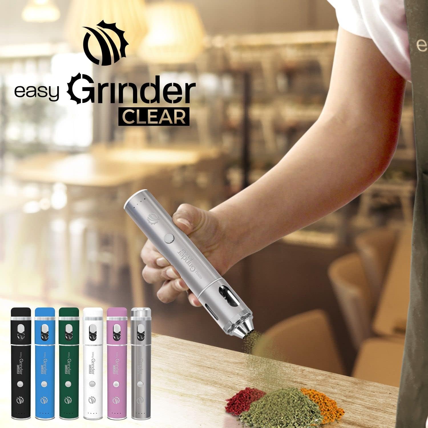 Easy Grinder – Molinillo de café eléctrico de plata de cristal transparente para hierbas, hojas de acero inoxidable