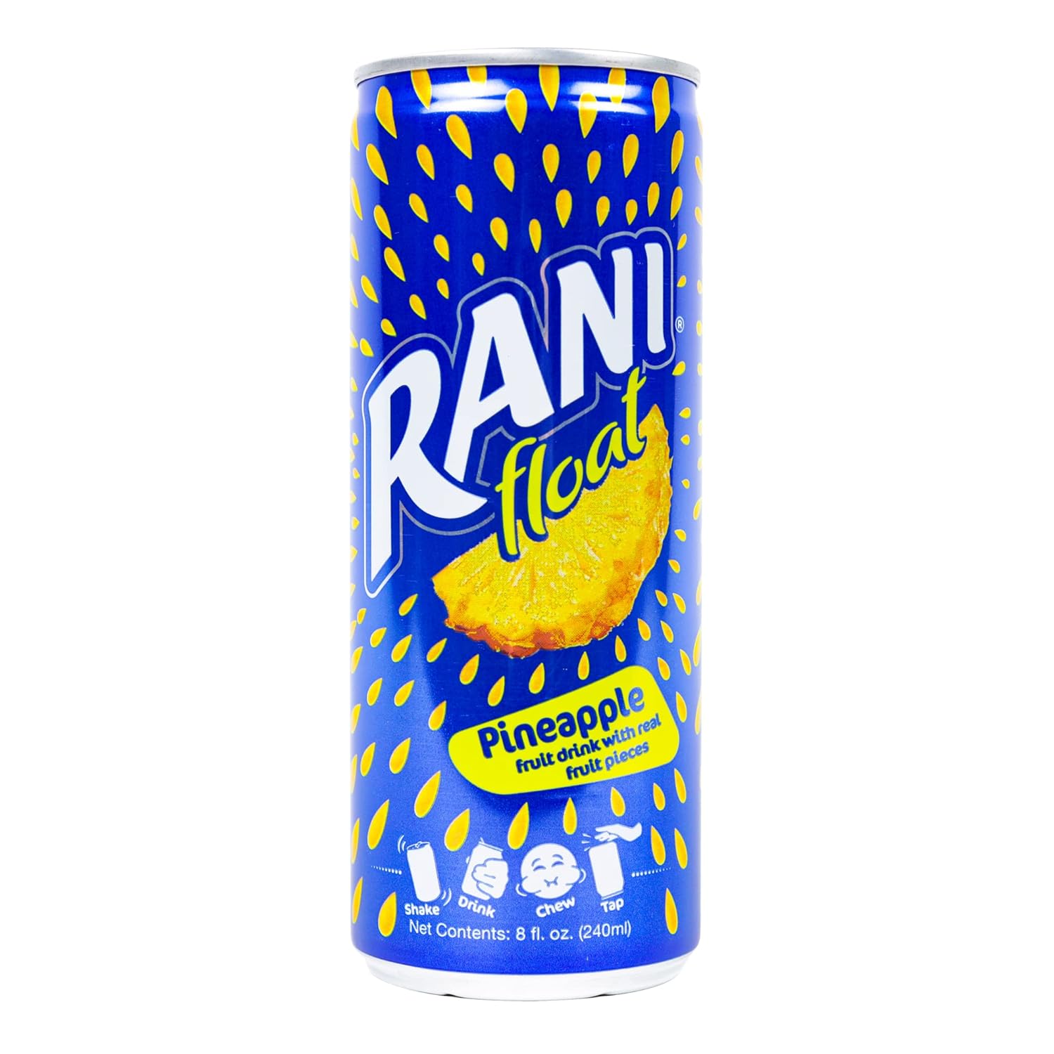 Rani Float Bebida de jugo de frutas, piña, importada de Dubai, hecha con piezas de fruta real, baja en azúcar, 8 onzas, paquete de 24