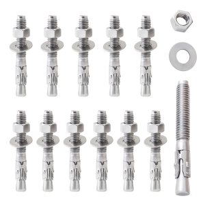 LIONMAX Pernos de anclaje de hormigón de acero inoxidable de 38 pulgadas x 3 pulgadas, paquete de 12 anclajes de cuña para soporte de base de pared LIONMAX Pernos de anclaje de hormigón de acero inoxidable de 38 pulgadas x 3 pulgadas, paquete de 12 anclajes de cuña para soporte de base de pared