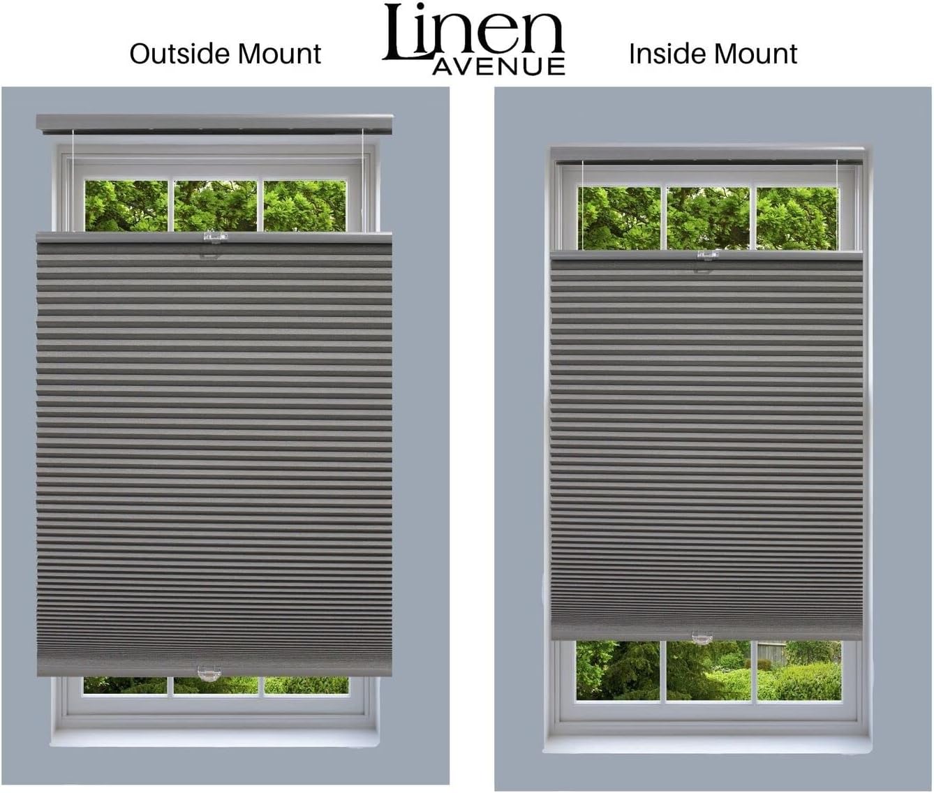 Linen Avenue Persiana opaca celular inalámbrica de arriba hacia arriba de abajo de 46 12 pulgadas de ancho x 48 pulgadas de alto, gris oscuro (llega
