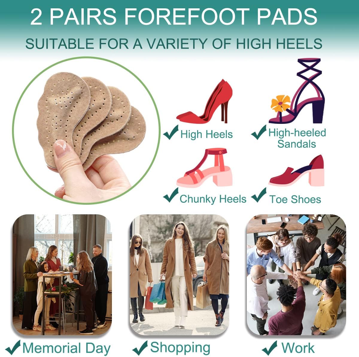 Cojines de bola de pie para tacones altos, almohadillas antideslizantes y cómodas para el antepié, almohadillas metatarsianas para alivio del dolor