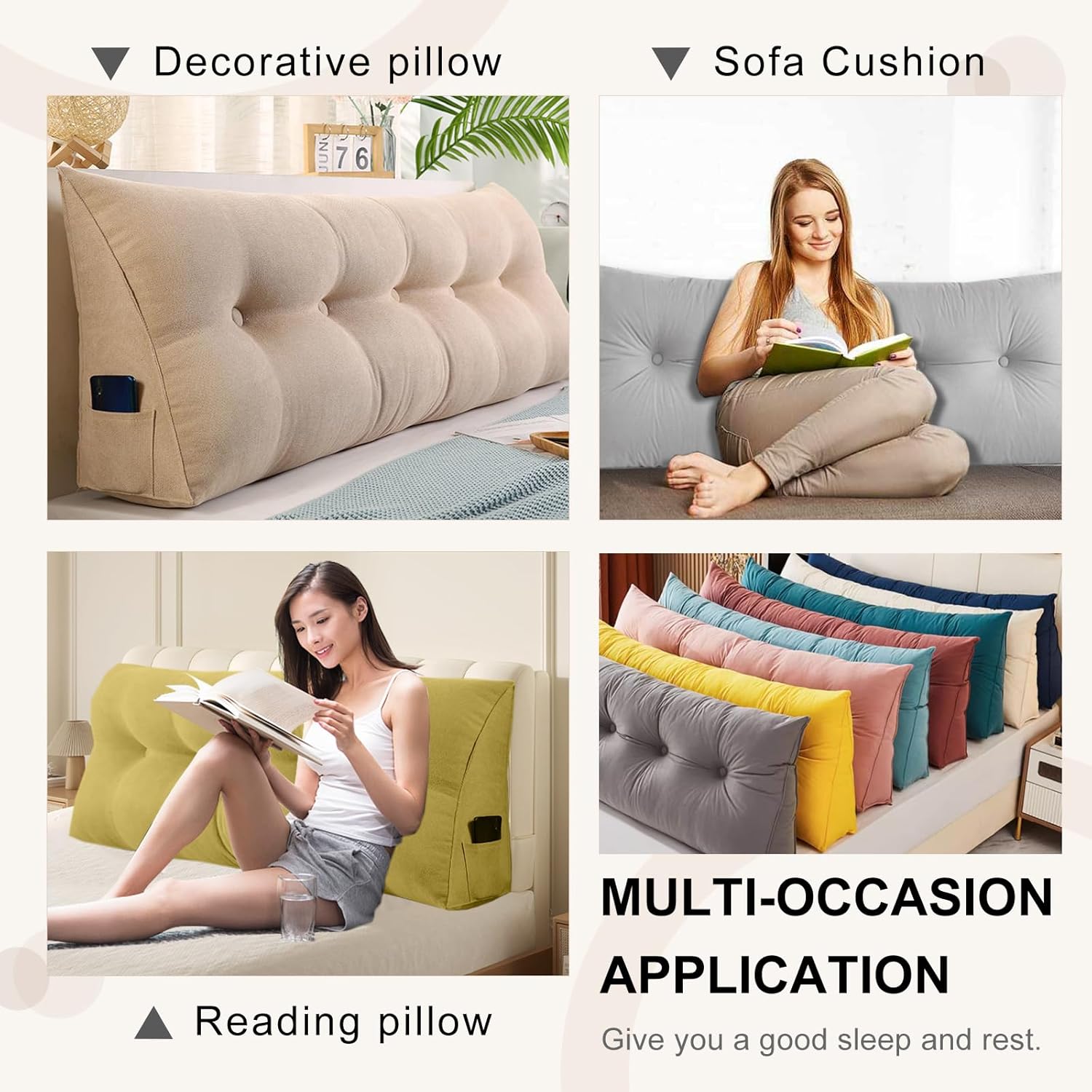 WUIOYNF Almohadas triangulares grandes para cabecero, respaldo largo, cojín de apoyo de posicionamiento para sofá cama, almohada de felpa esponjosa
