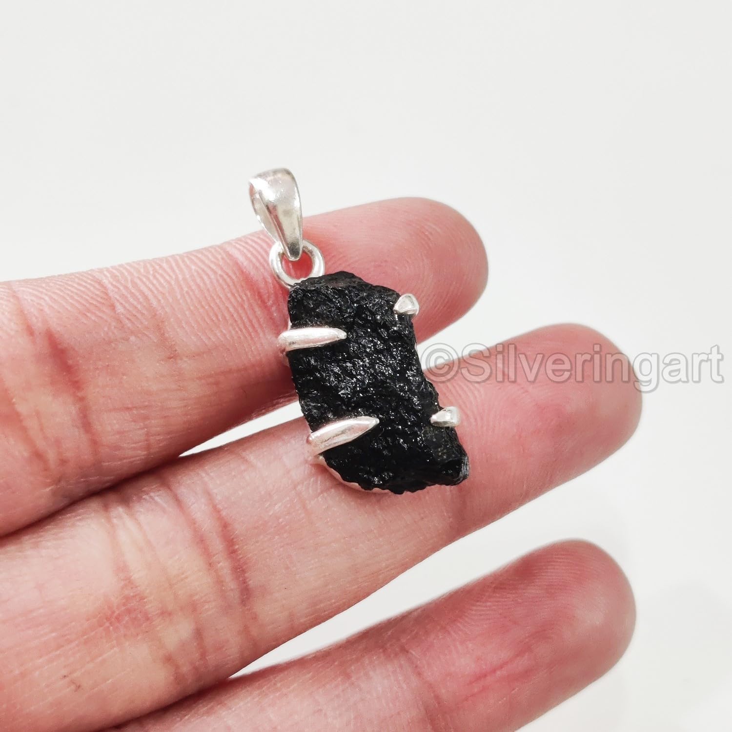 Rough Black Tourmaline Pendant, Natural Black Tourmaline Pendant, October Birthstone, Womens Pendant Necklace, 925 Sterling Silver, Christmas,