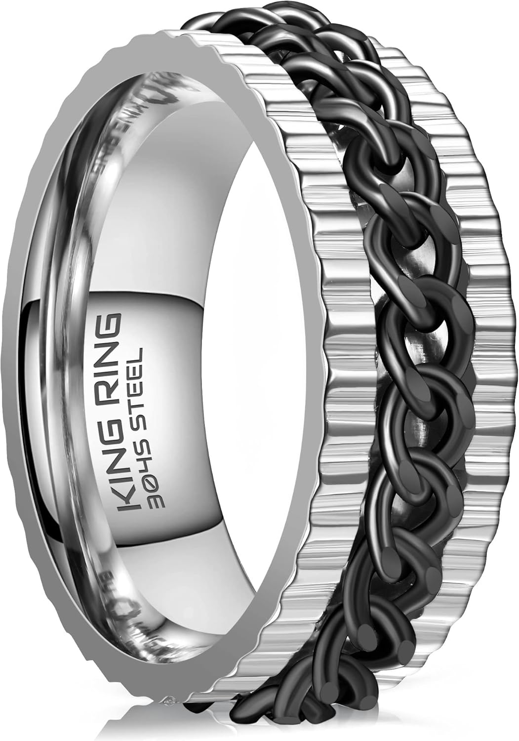 King Ring 8mm Sonic Fidget Ring  K14 Stainless Steel Curban Chain Spinner Ring for Men & Women  Designed in USA