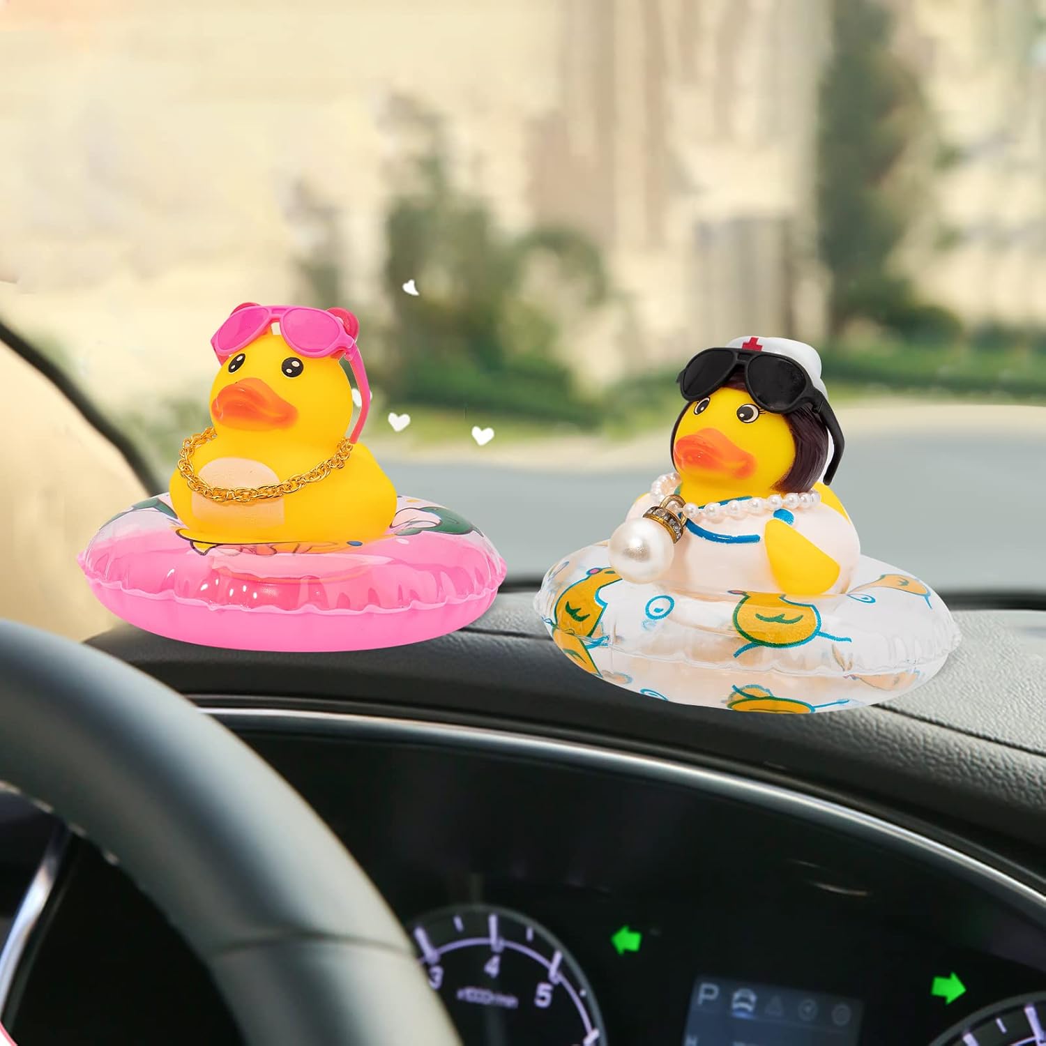 wonuu Decoración de pato de goma para automóvil, adorno para tablero de automóvil, accesorios de decoración de tablero de automóvil, con mini anillo