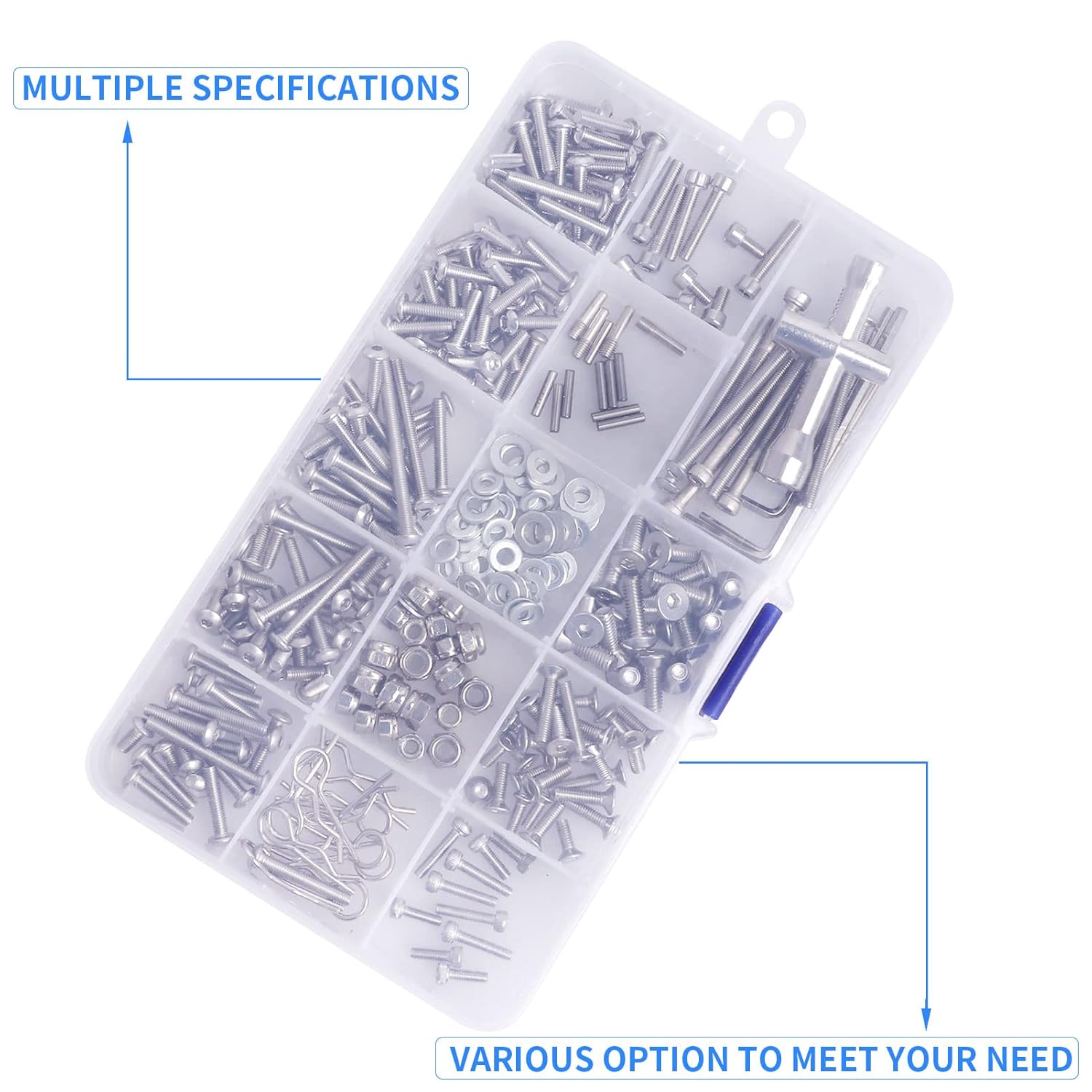 Kit de tornillos RC M2.5 M3 M4, arandelas, tuercas de bloqueo, clips de cuerpo, pasadores de rueda, llave cruzada, cierre de hardware para 110
