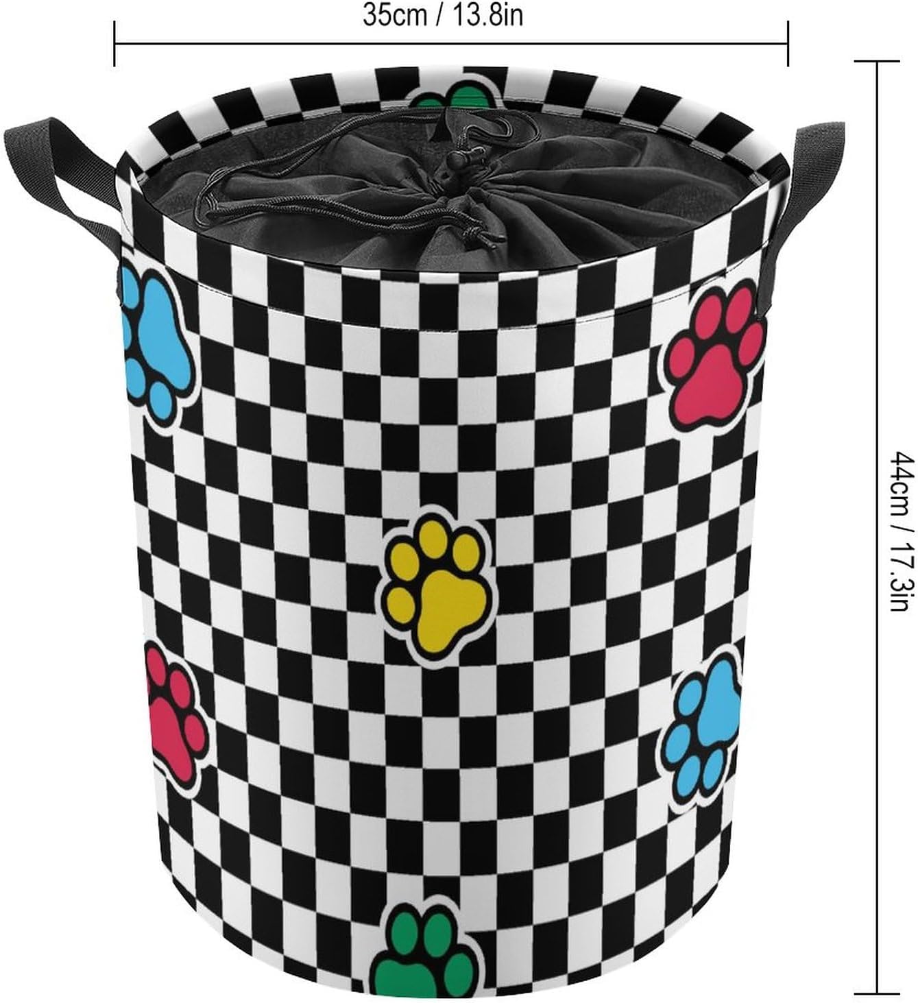 Cesta de lavandería a cuadros de gato plegable con huella de perro con cordón impermeable, bolsa de lavandería para juguetes, contenedor de