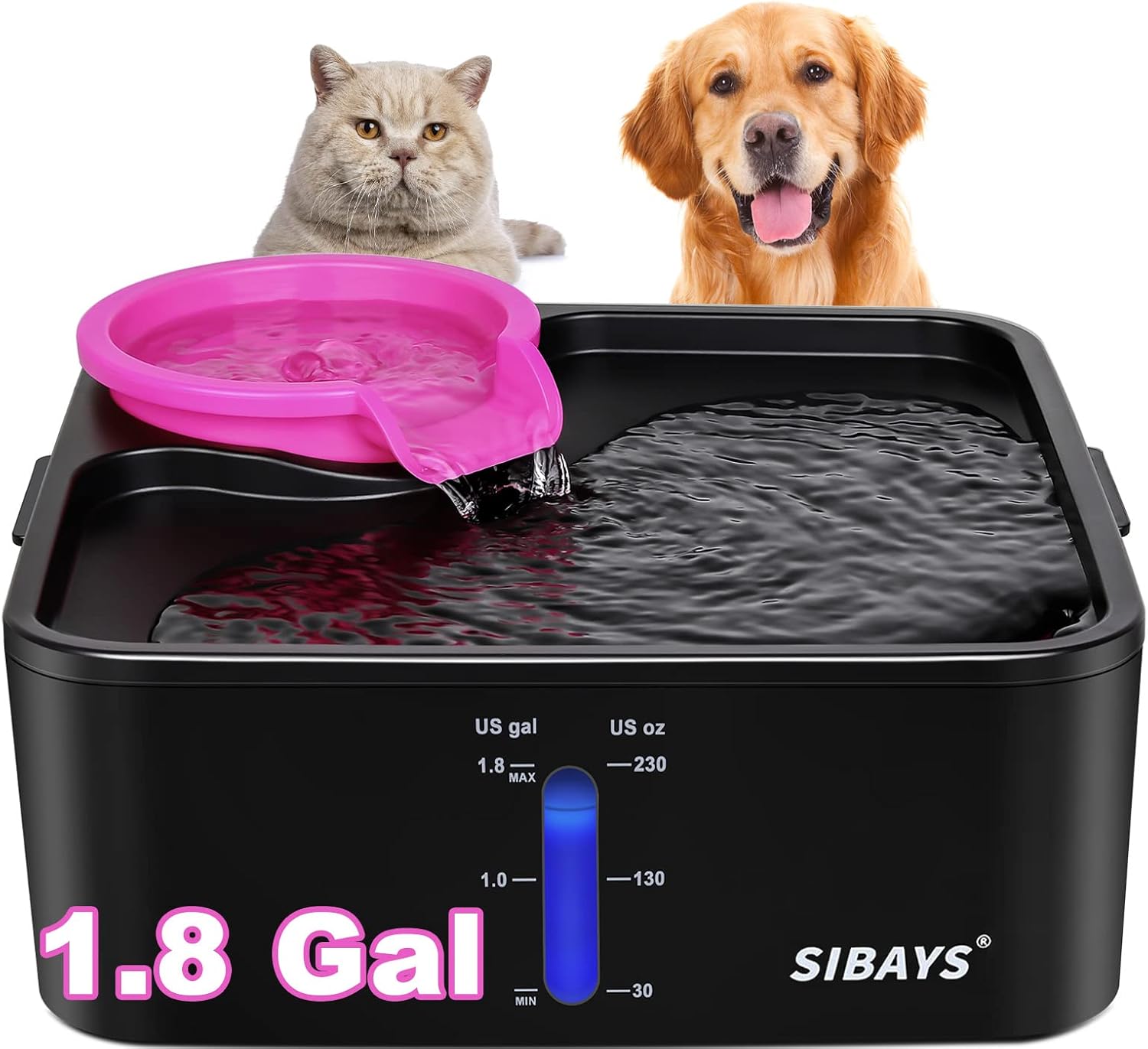 Fuente de agua para perros grandes, dispensador de cuenco de agua de 1.8 galones con filtro de 5 capas, protección automática de desbordamiento