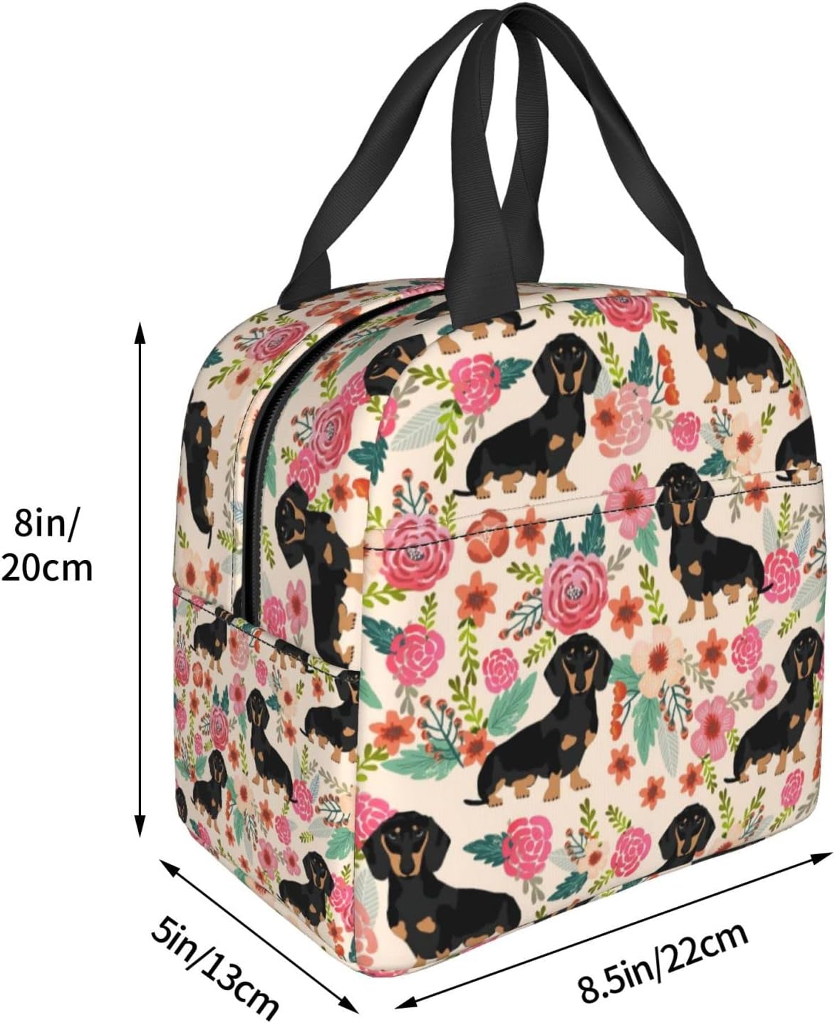 Daschund – Bolsa de almuerzo con aislamiento de flores para perros y mujeres, reutilizable, impermeable, portátil, hielera, térmica, para trabajo,