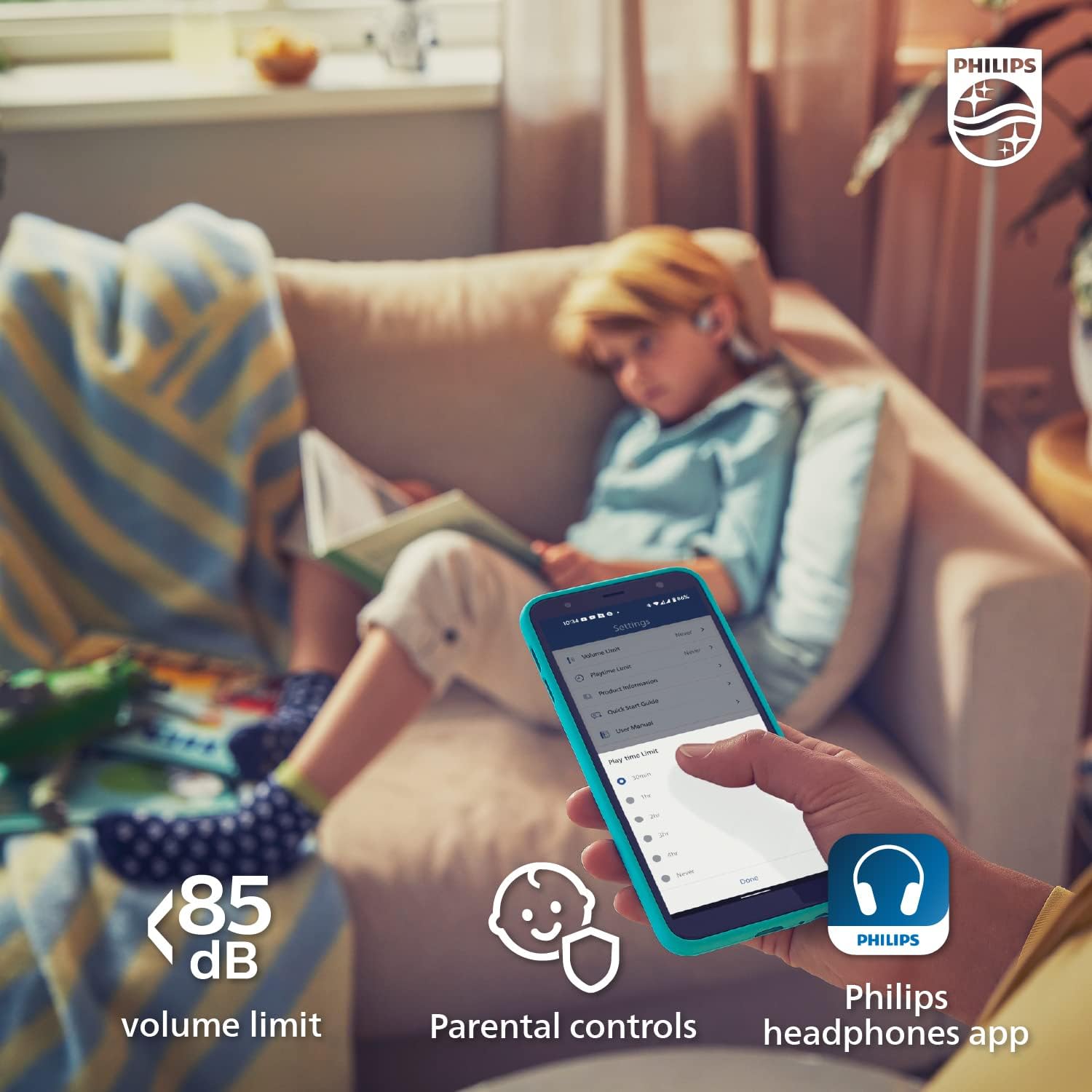 PHILIPS TAK4607GY – Auriculares Bluetooth de conducción ósea para niños con micrófono interno y controles parentales, gris, TAK4607GY