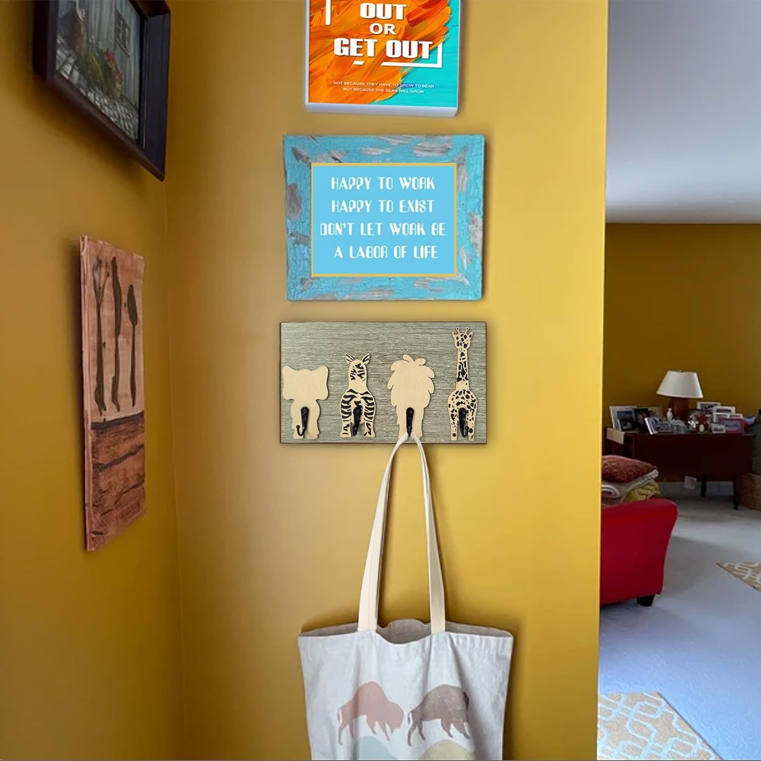 Jirafa Safari – Ganchos de pared de madera para niños, para colgar decoración de dormitorio de bebé, baño (jirafa)
