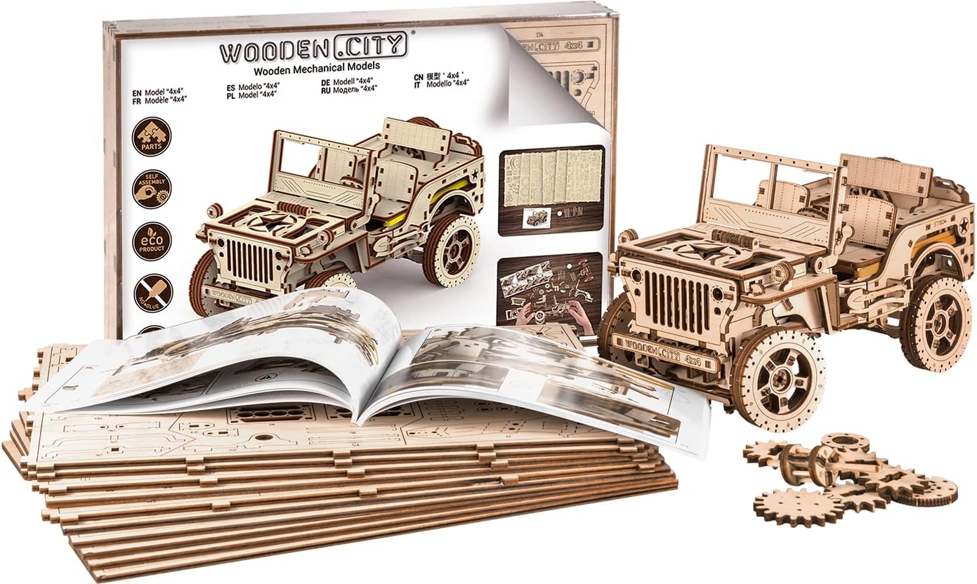 Wooden.City – Rompecabezas de madera 3D modelo mecánico para adultos y adolescentes, 4 x 4, kit de bricolaje para autoensamblaje, no requiere