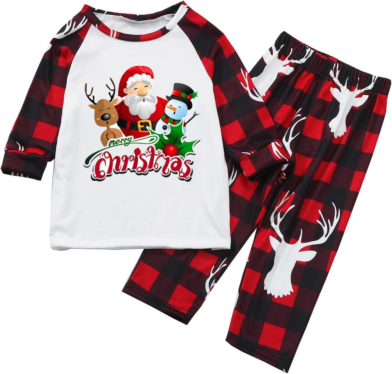 luwita Pijamas de Navidad para la familia, conjunto a juego de camisetas de manga larga y pantalones, camisones navideños con Feliz Navidad