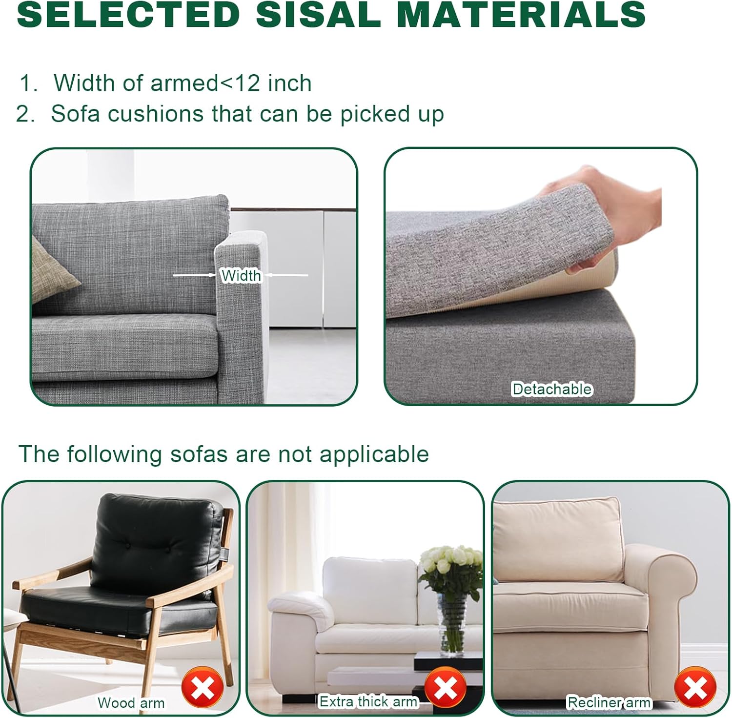 Protector de sofá de gato con sisal natural para proteger muebles, sofá silla (Mano izquierda)