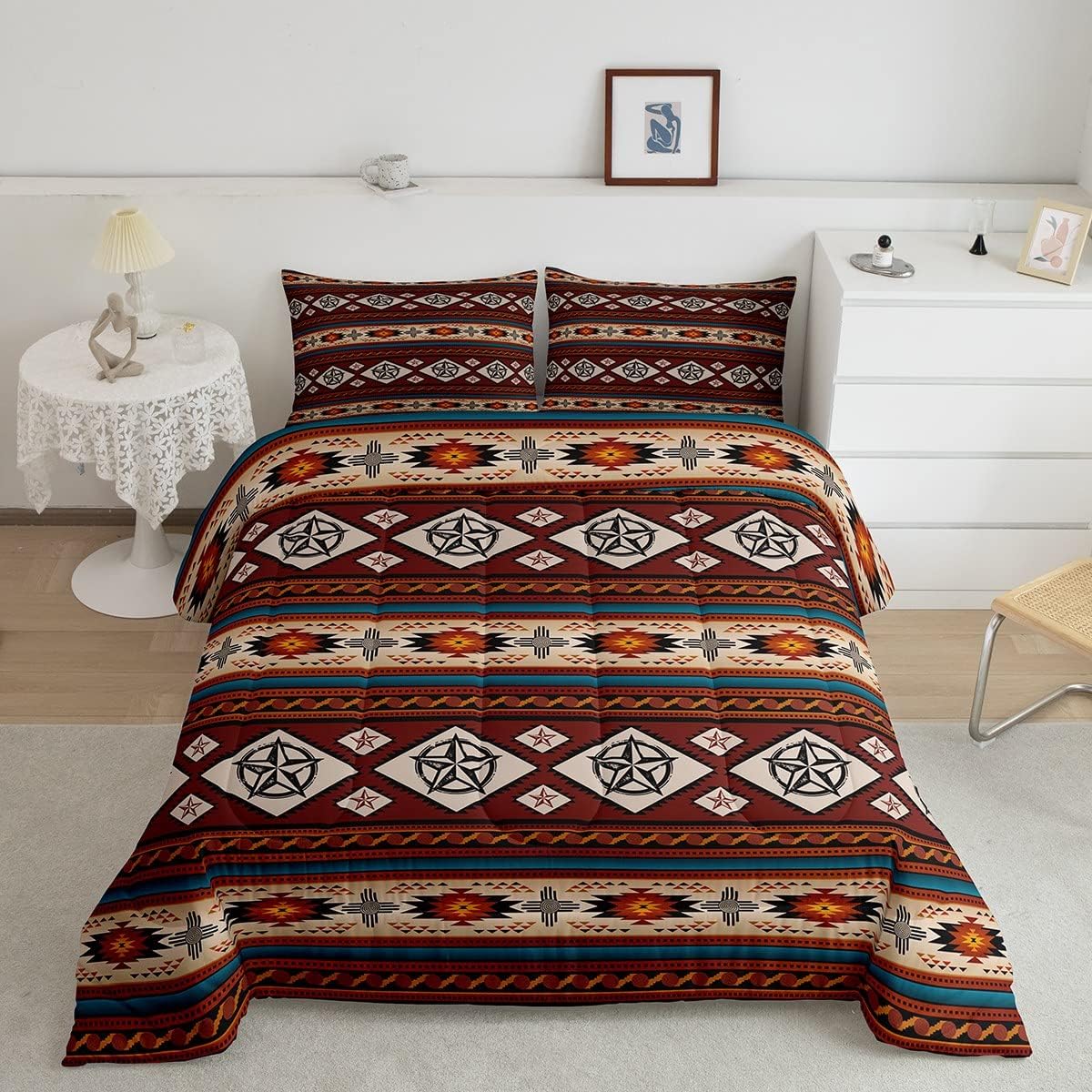 Erosebridal Juego de edredón de estrellas del oeste de Texas, ropa de cama tamaño matrimonial, ropa de cama azteca nórdica para niños, adolescentes