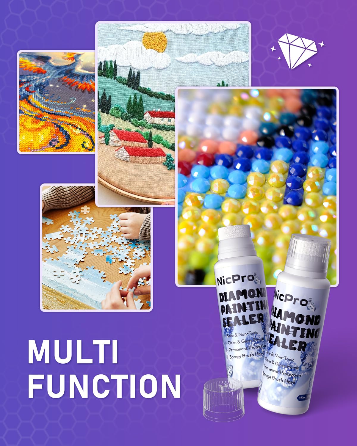 Paquete de 2 selladores de pintura de diamantes de 8.1 fl oz con cabezal de esponja, accesorios de pintura de diamante 5D de alto brillo para