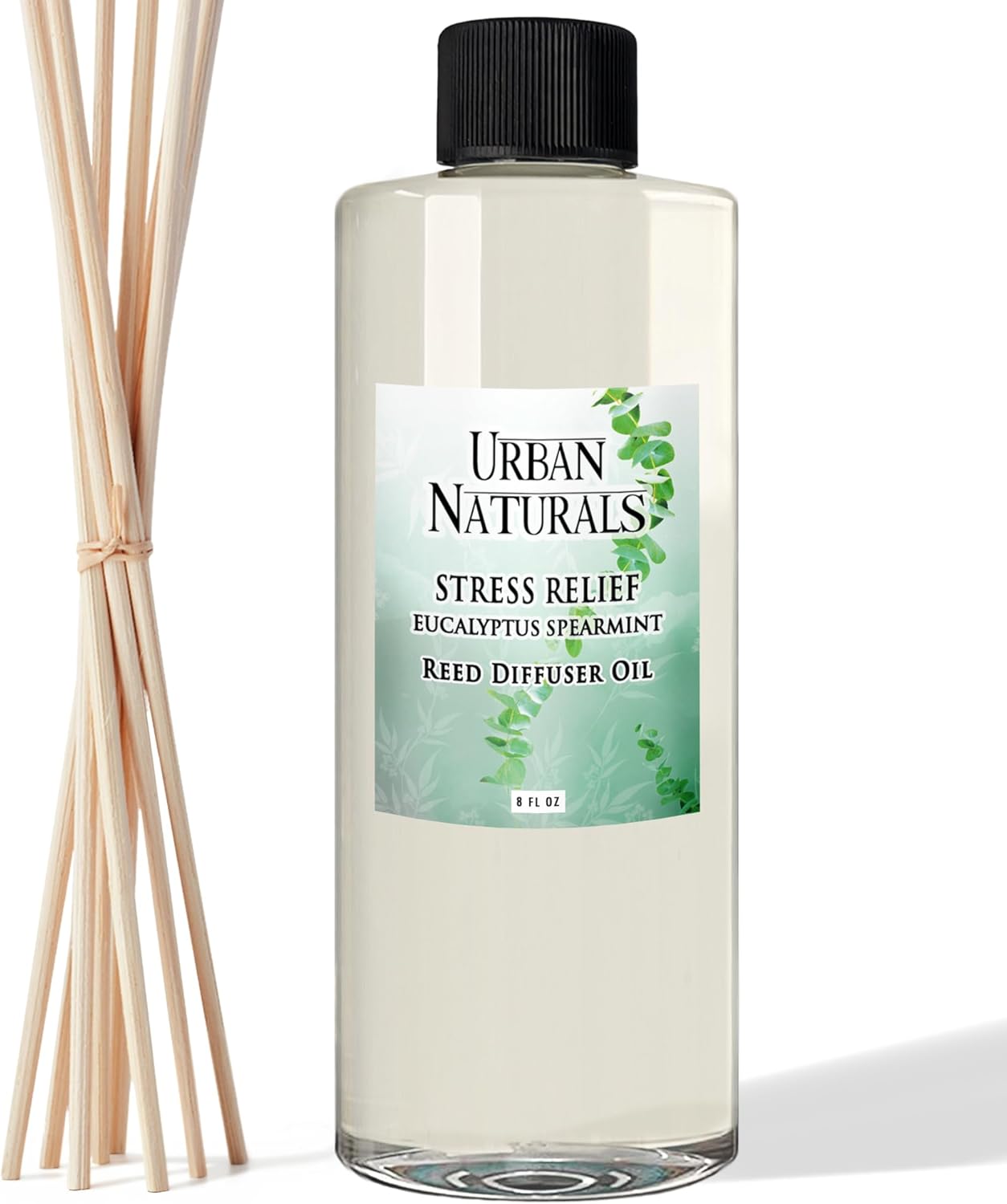 Urban Naturals Recambio de difusor de varillas de aceite esencial de eucalipto de menta verde para aliviar el estrés, tamaño grande de 8 onzas,
