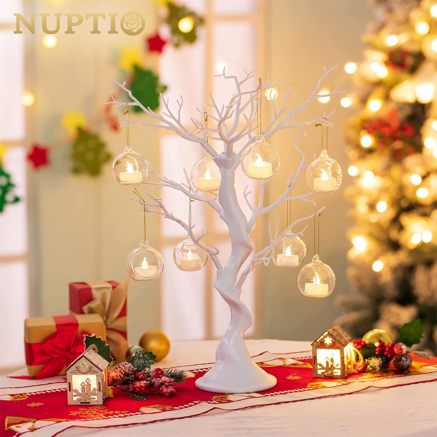 12 portavelas de cristal colgante con velas LED, globos de vidrio colgantes de 2.36 pulgadas, recipientes de vidrio colgantes de terrario para