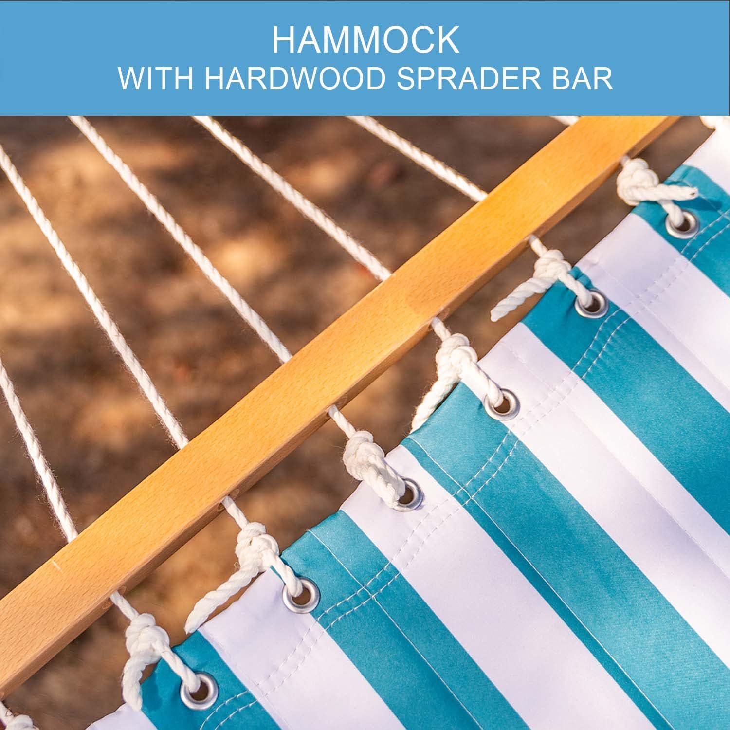 Lazy Daze Hammocks Hamaca doble de tela acolchada de 12 pies con barras separadoras y almohada desmontable, hamaca para 2 personas para patio al