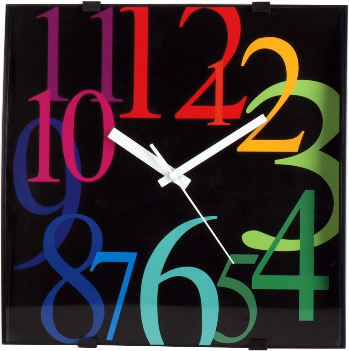 ISHIWA Reloj de pared cuadrado contemporáneo moderno de 12 pulgadas sin tictac lente de vidrio convexo decoración del hogar (W40450-BA)