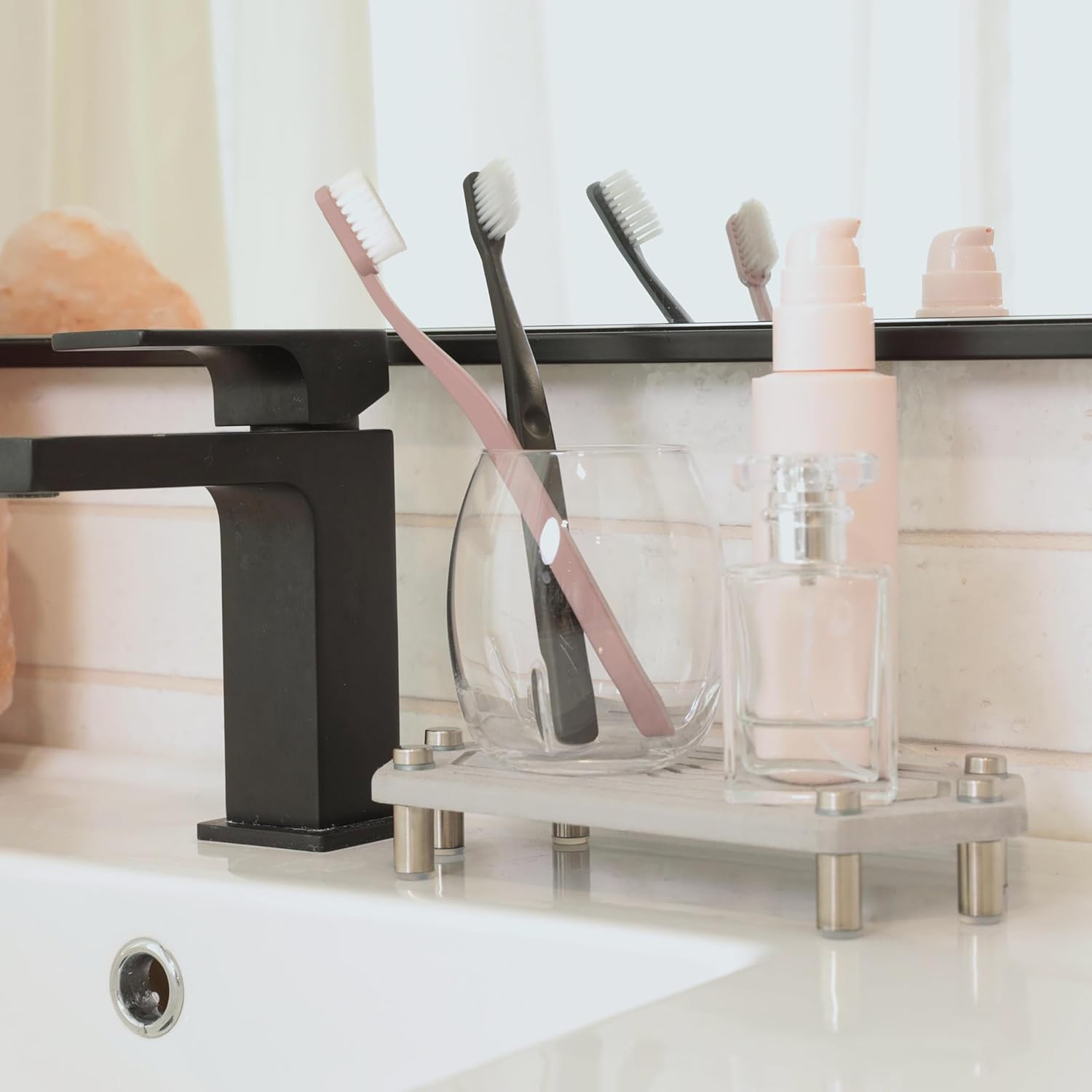 Organizador de baño de secado instantáneo, bandeja de piedra absorbente de agua para fregadero, organizador de fregadero de secado rápido (gris)