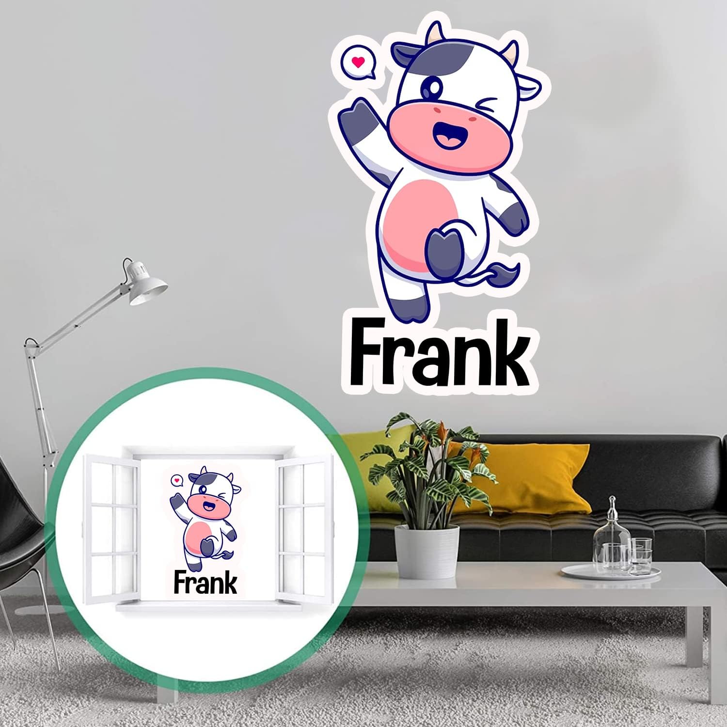 Calcomanías de pared de vaca personalizadas para decorar el dormitorio de los bebés, niños y niñas, calcomanías de pared de vaca con nombre