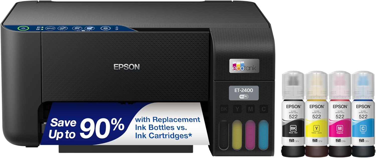 Epson EcoTank ET-2400 Impresora Supertank inalámbrica a color todo en uno sin cartuchos con escaneo y copia, impresión fácil y diaria para el hogar