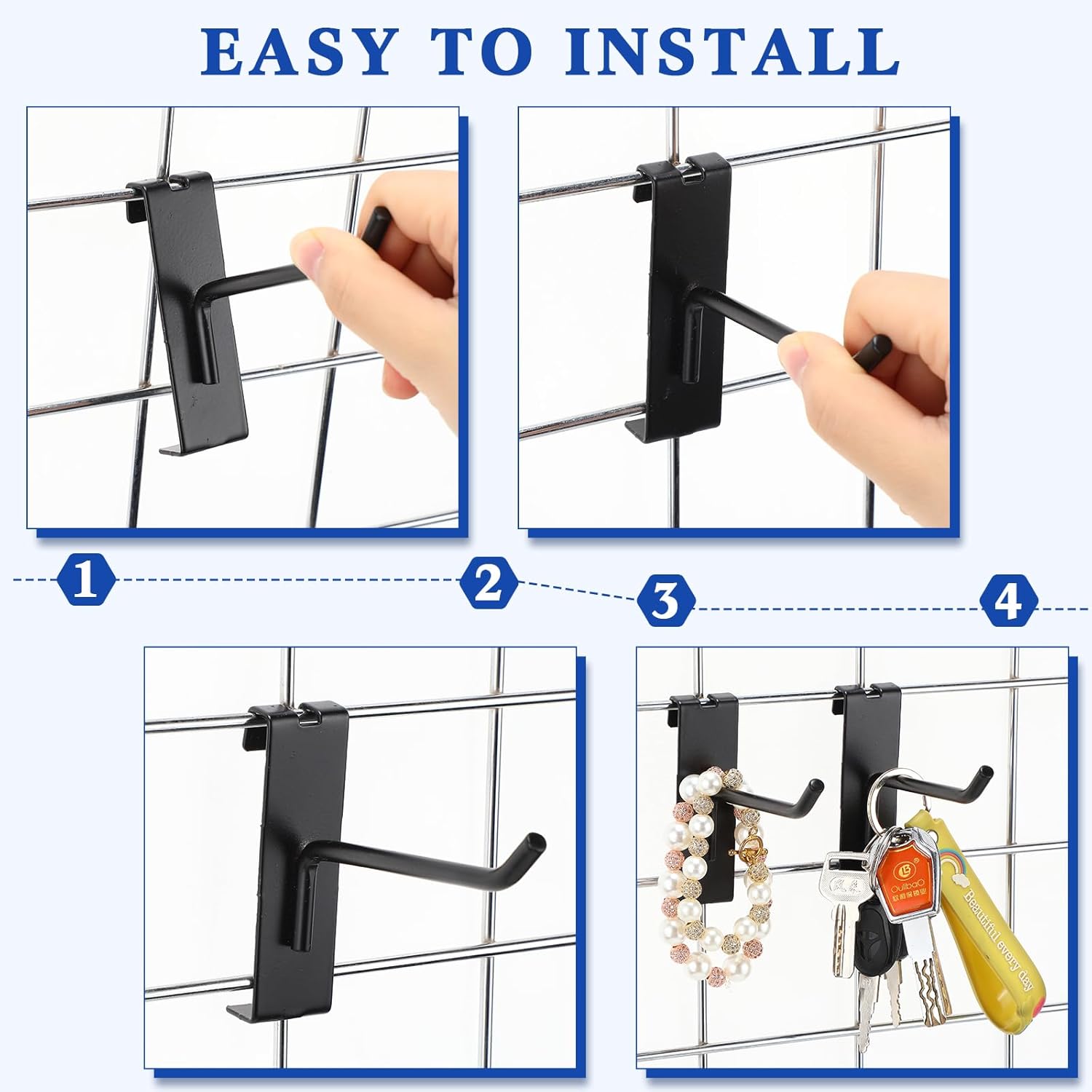 Zonon 100 ganchos de rejilla para pared, ganchos de rejilla de metal, accesorios de pared para venta al por menor, garaje, tienda, comercial, panel