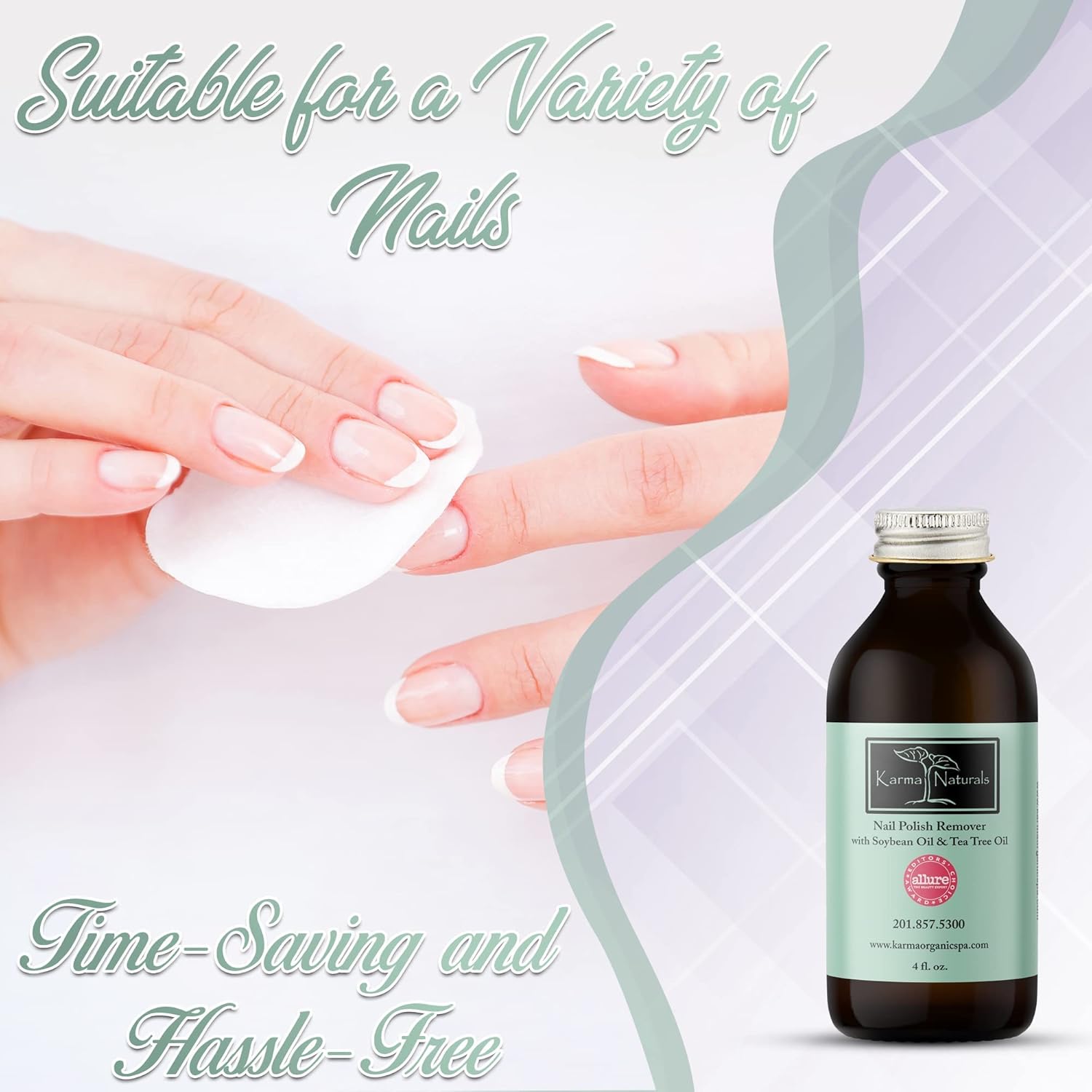 Karma Organic Paquete de removedor de esmalte de uñas, removedor de esmalte de uñas de aceite de árbol de té de soja natural (4 onzas líquidas),