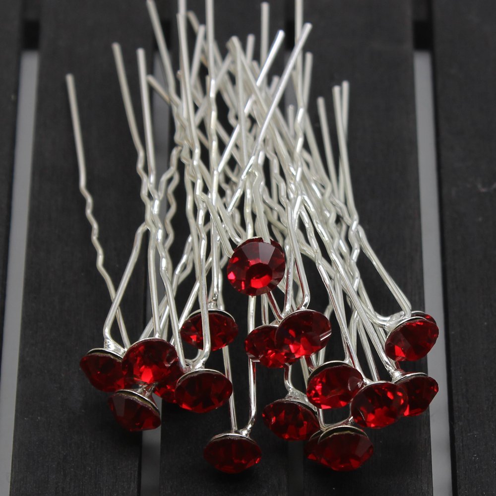 Nestarfactory – Juego de 20 pasadores metálicos con diamantes de imitación, diseño de lunares, color rojo