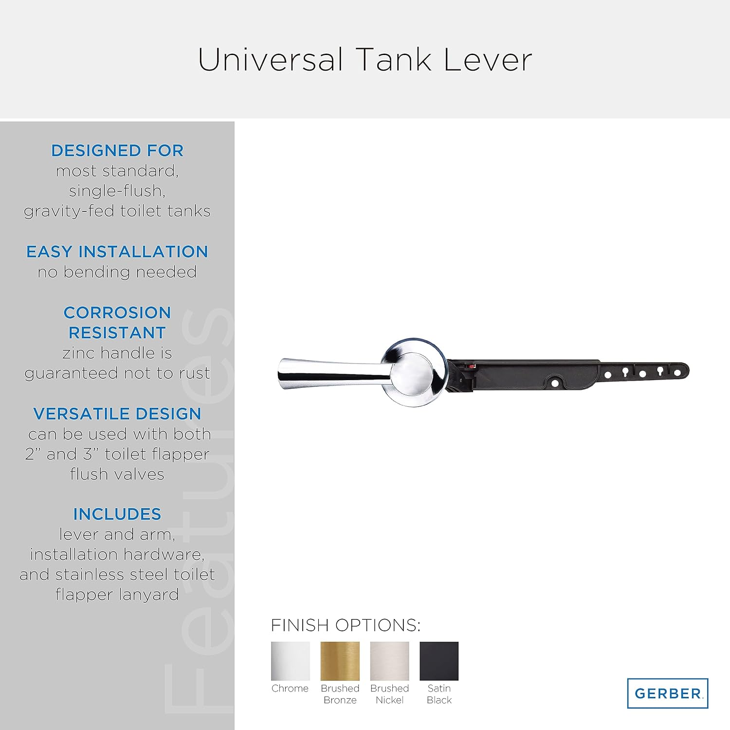 Gerber Maneta universal para tanque de inodoro GA70036054BS acabado negro satinado