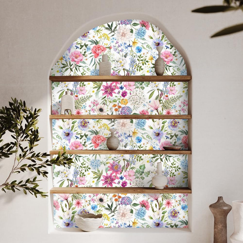 COKCOKR Papel tapiz floral bohemio para despegar y pegar, papel de contacto floral y hojas, papel de contacto extraíble impermeable, autoadhesivo