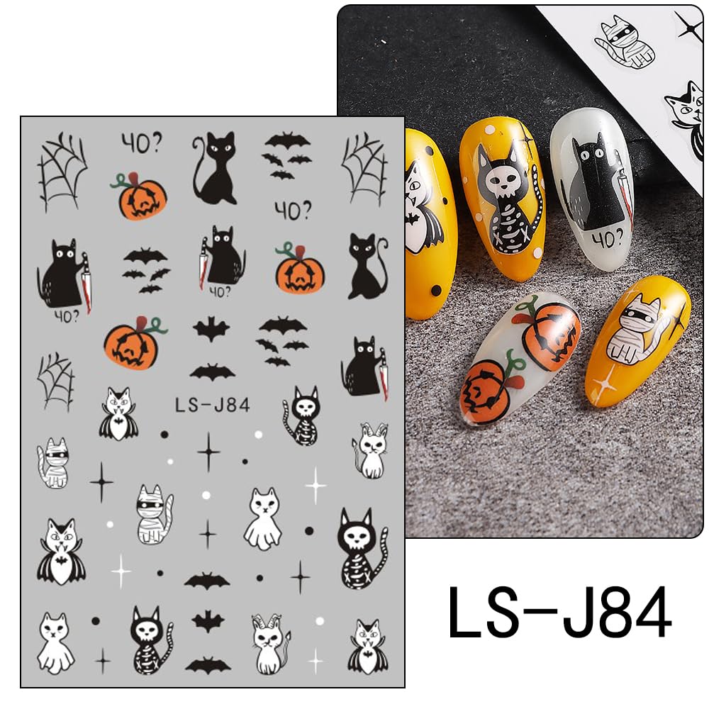 Calcomanías de arte de uñas de Halloween, calcomanías 3D, autoadhesivas, lindas calcomanías de calabaza fantasma, calcomanías de uñas de murciélago,