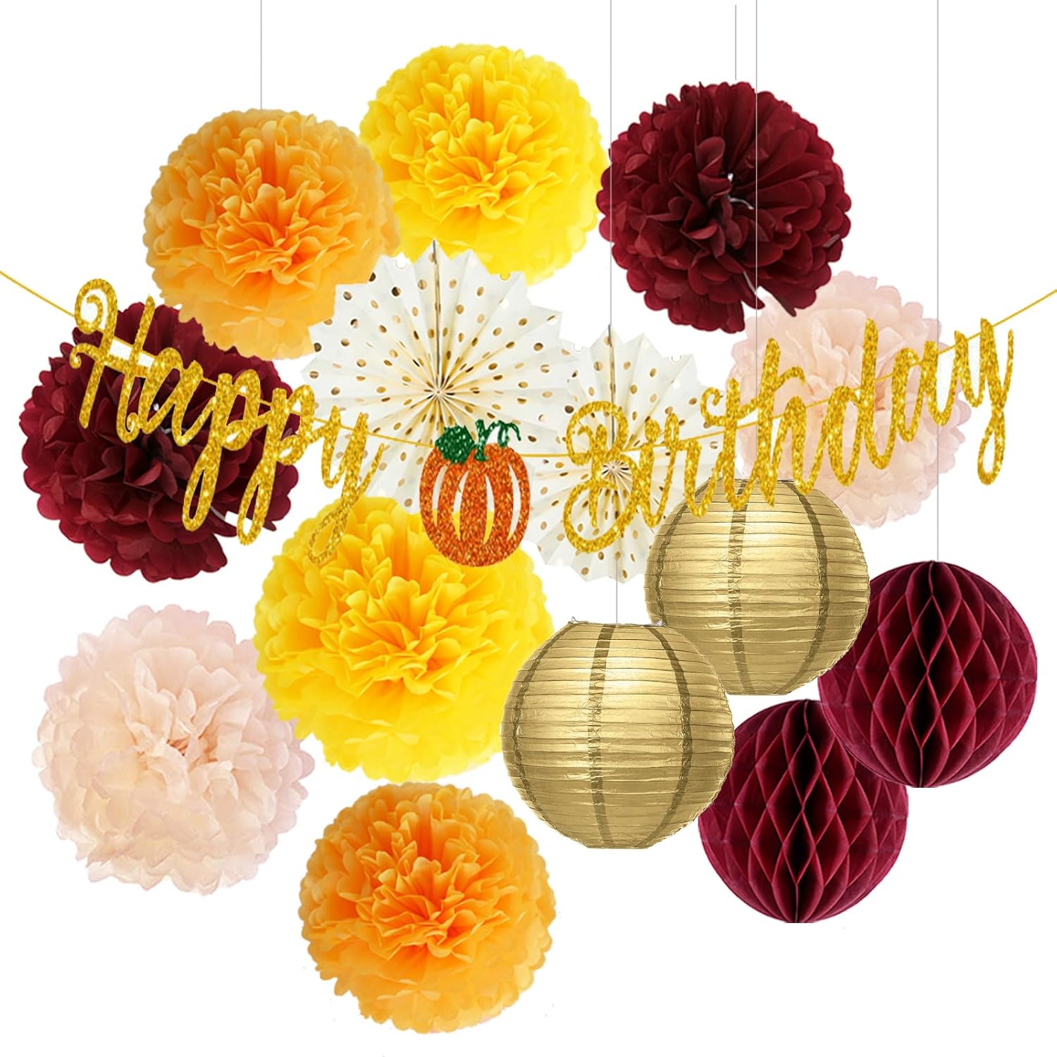 Decoraciones de fiesta de cumpleaños de otoño, color naranja granate, oro naranja, Acción de Gracias, cumpleaños, granate, amarillo, mujer, burdeos,