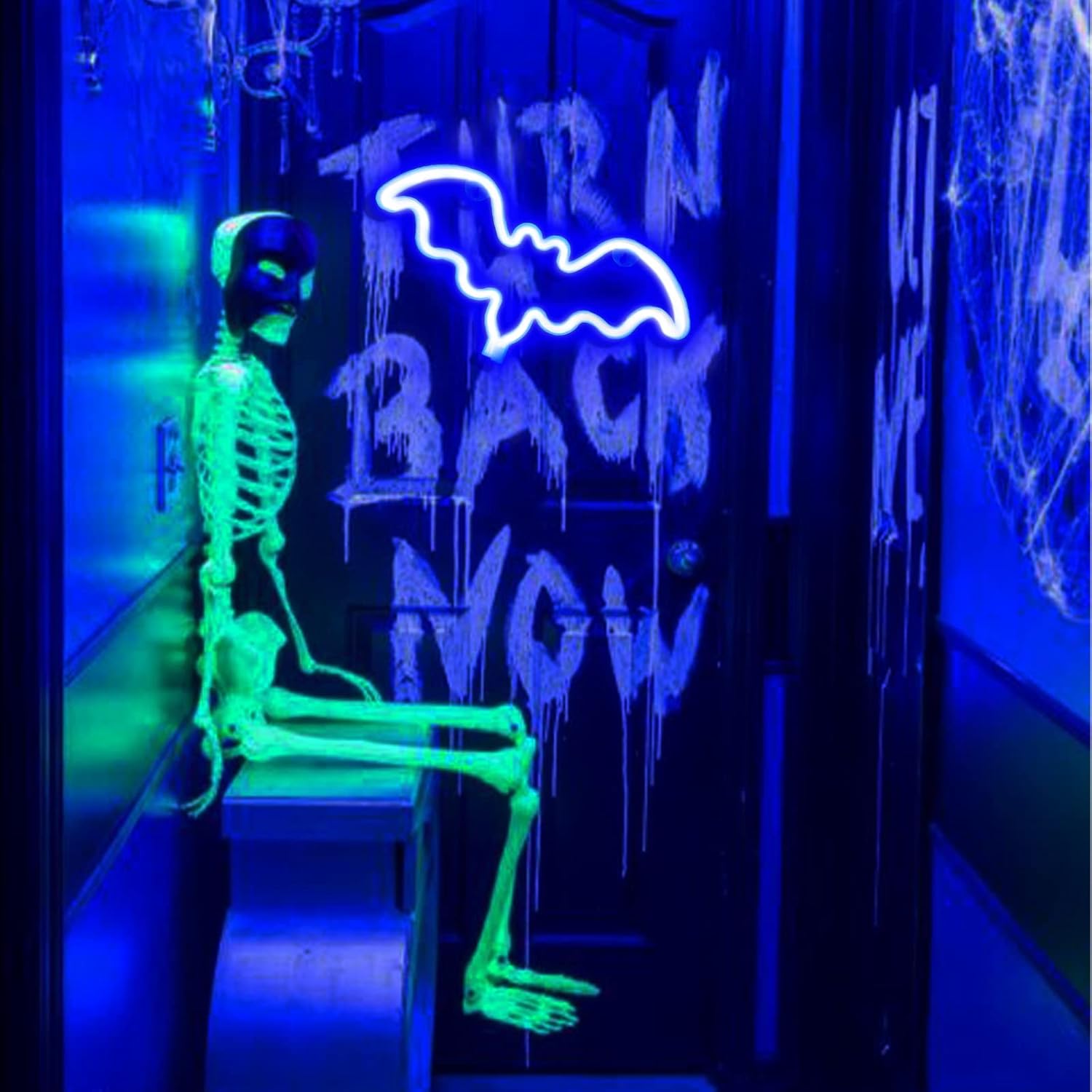 UrsaMajor Letreros de neón de murciélago para Halloween, luces decorativas de neón azules, luces LED de neón para pared, funciona con bateríasUSB,