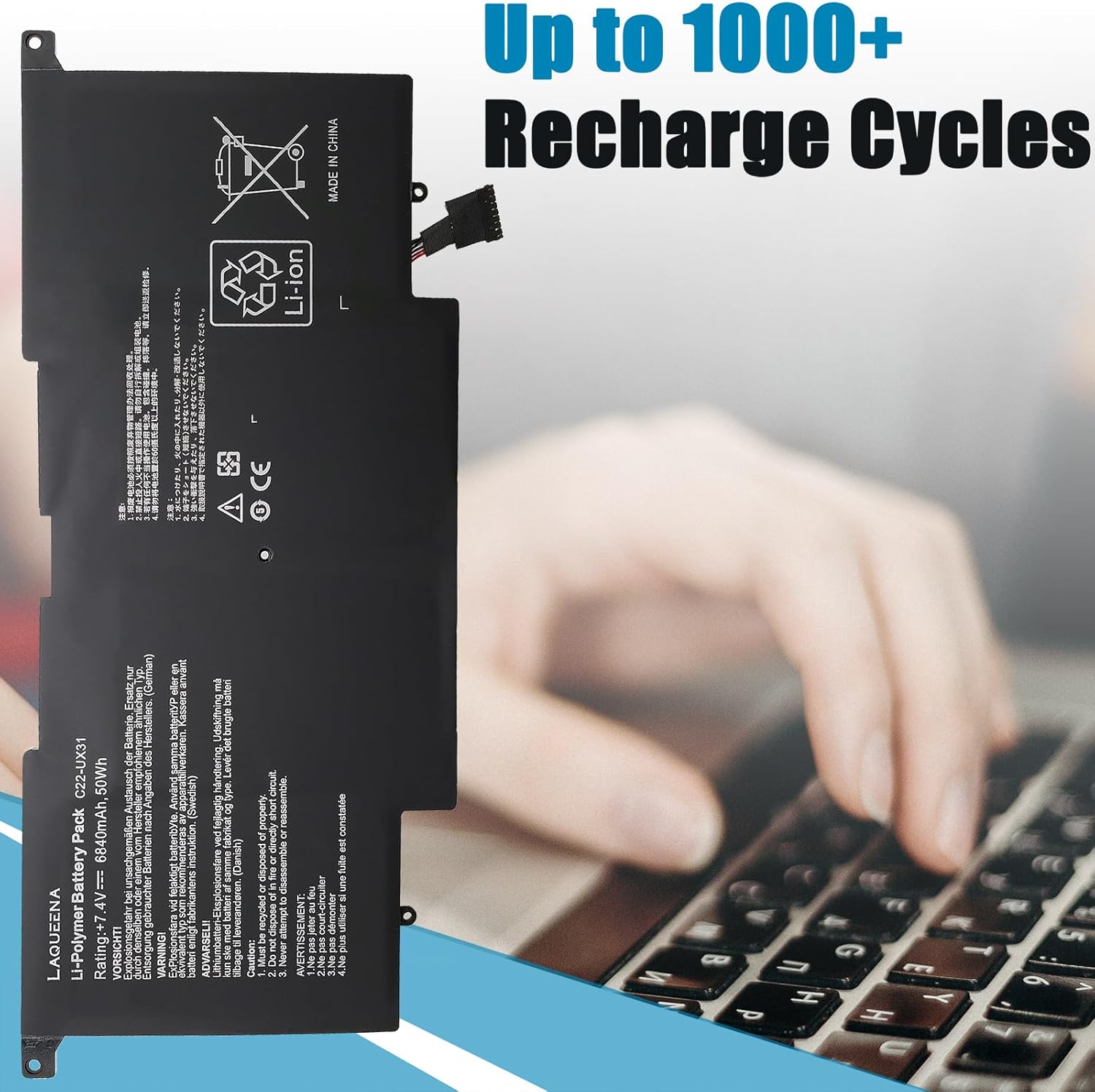 LAQUEENA C22-UX31 – Batería para portátil compatible con Asus (Zenbook) UX31A UX31E UX31 UX31A-R4004H UX31E-DH72 UX31KI3517A Ultrabook Series