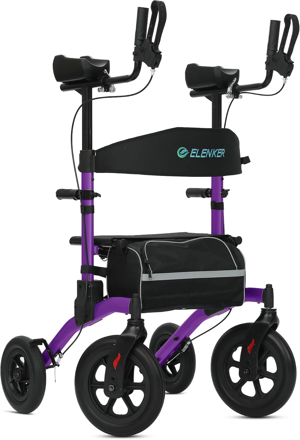 ELENKER Andador vertical todo terreno, andador con asiento, ruedas no neumáticas de 12 pulgadas, diseño plegable compacto para personas mayores,