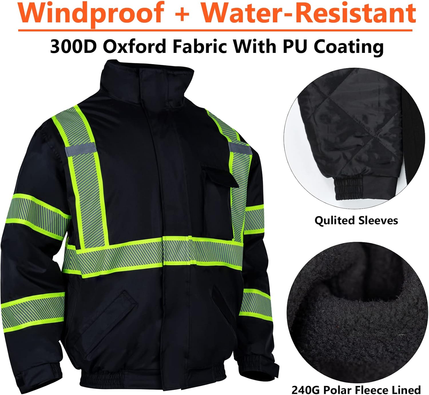 VENDACE Hi Vis – Chaquetas de invierno reflectantes de seguridad para hombre, forro polar con forro polar ANSI Clase 1, chaqueta de alta