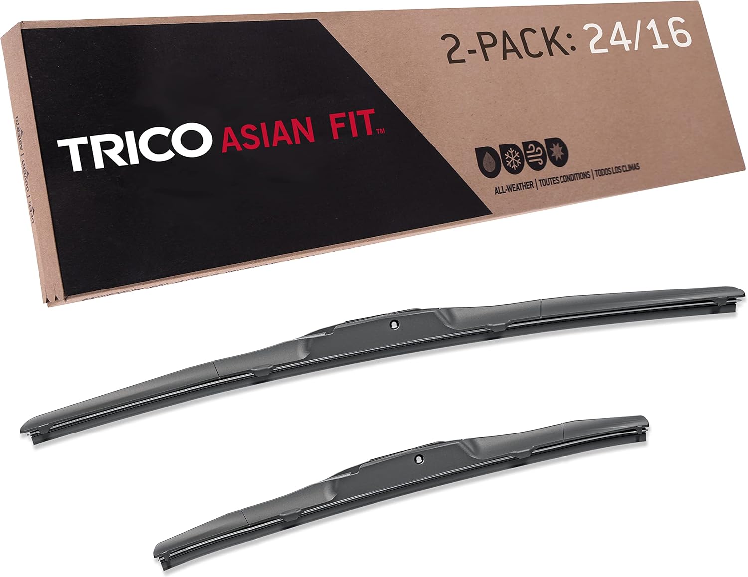 TRICO Solutions Asian Fit – Paquete de 2 limpiaparabrisas de repuesto de 24 y 16 pulgadas para modelos seleccionados Honda, Hyundai, Toyota,