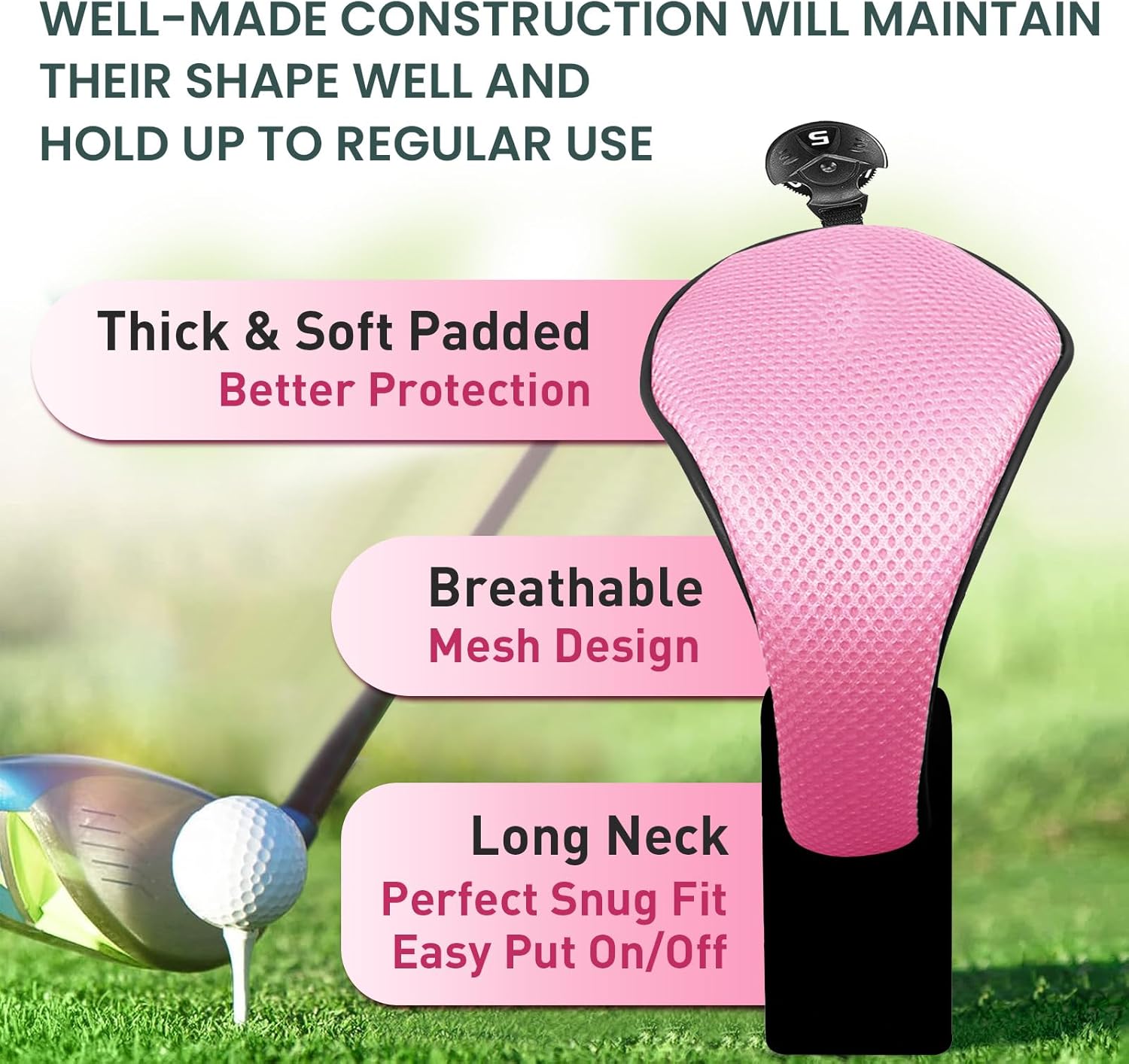 FINGER TEN Fundas para cabezas de palos de golf, híbridos de madera, paquete de 1234, fundas para la cabeza para hombres y mujeres de 3, 5, 7 X, con