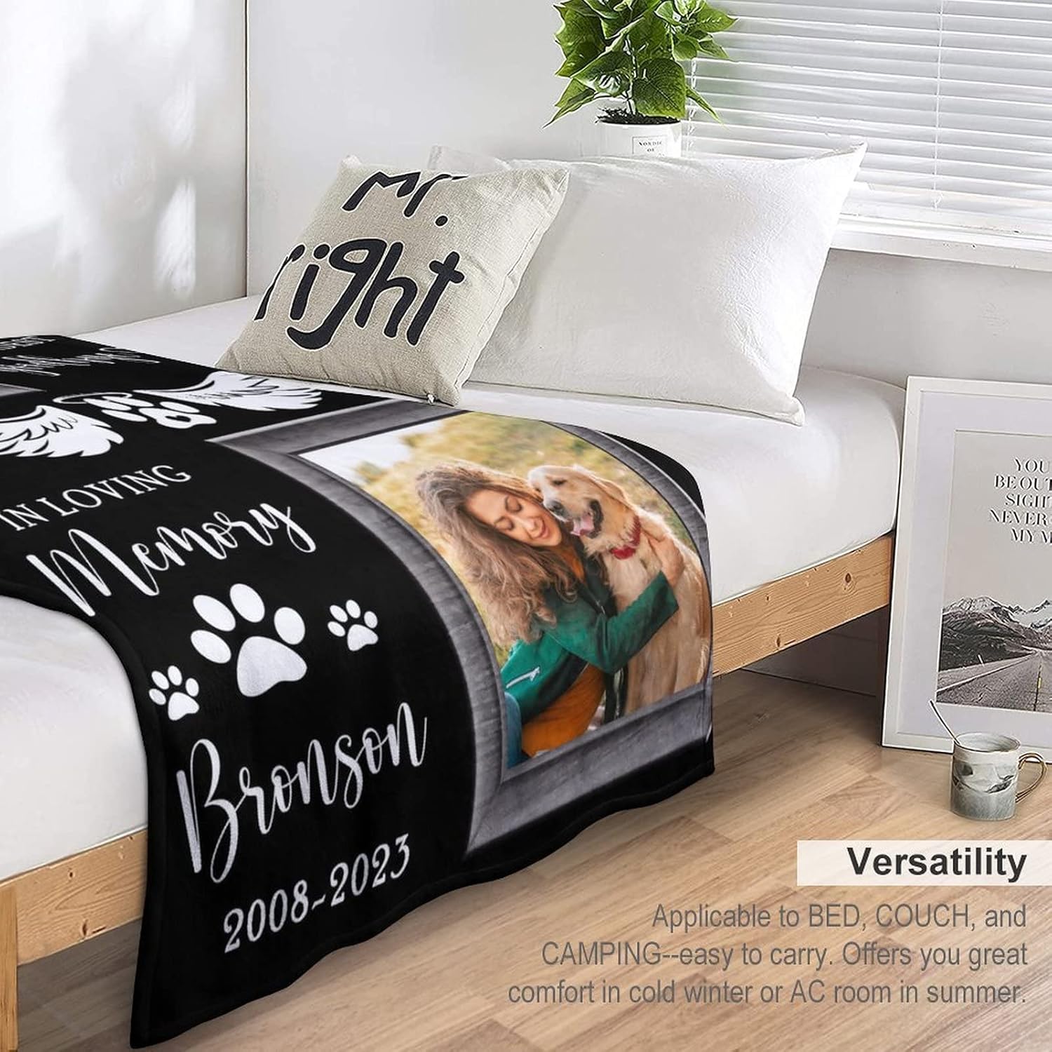 Artsadd Manta de memoria personalizada por pérdida de mascotas, foto personalizada, nombre, perro, gato, manta conmemorativa, regalo de condolencia,