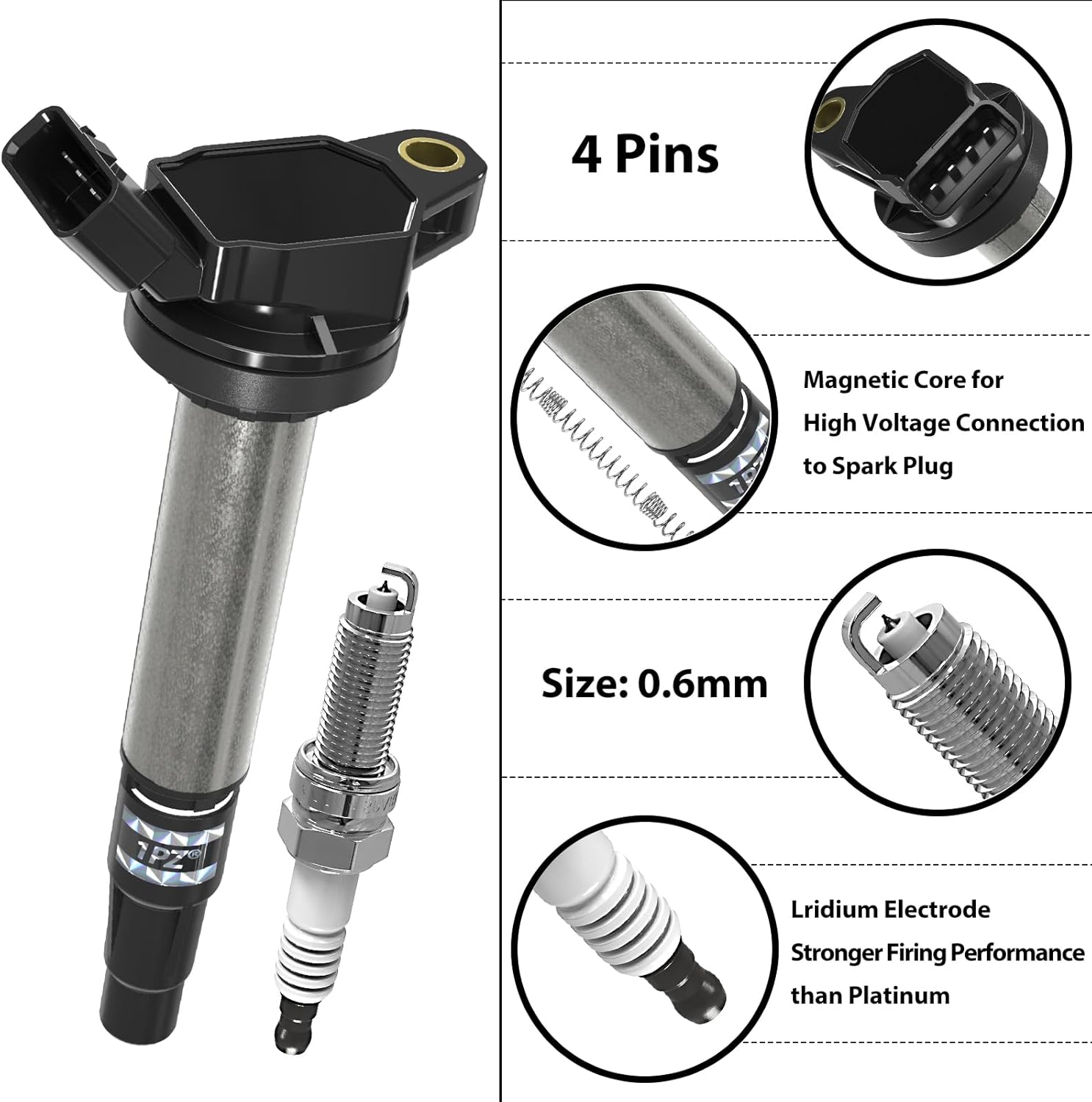 1PZ UFC-D8K Paquete de bobinas de encendido UF596 y bujías de iridio 93501 Juego de 4 piezas de repuesto para Toyota Prius Corolla Matrix V CT200H