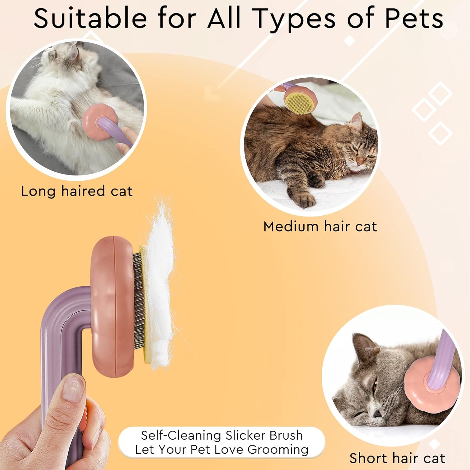 GJEASE Cepillo de guante de aseo para gatos, cepillo para mascotas autolimpiante para palmaditas de pelo corto y largo, cepillo de baño para perros