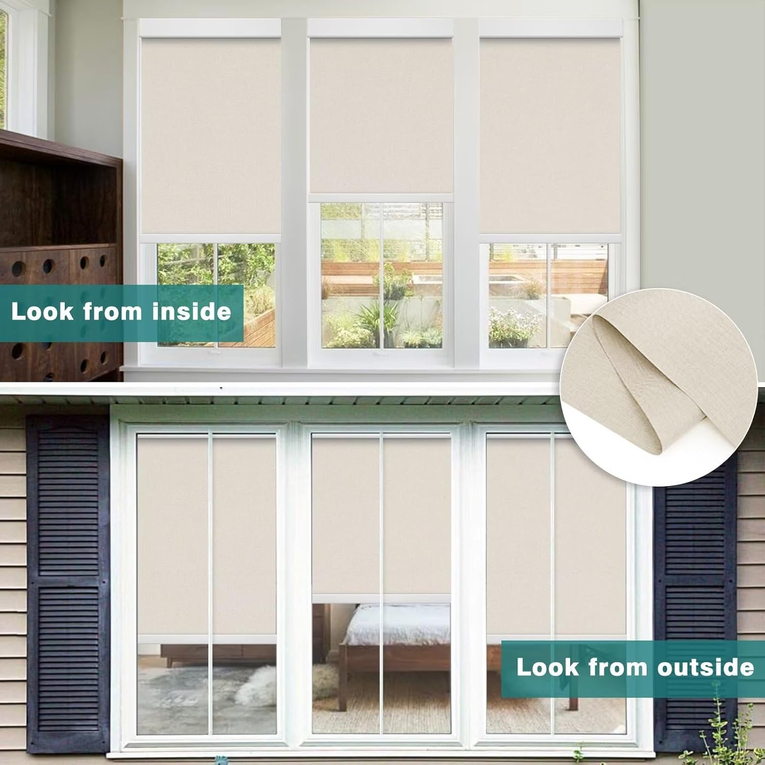 Changshade Persianas enrollables opacas para ventanas, persianas enrollables personalizadas sin cordón con cenefa, protección UV y aislamiento