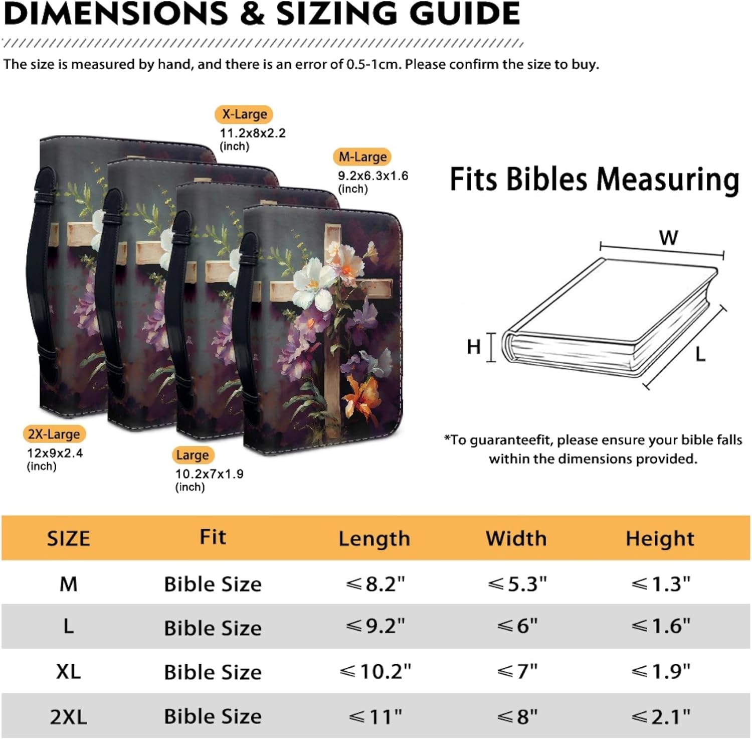 ZOCAVIA Funda de cuero para la Biblia con diseño cruzado para mujer, funda de transporte de la Biblia con asa y bolsillos con cremallera, fundas