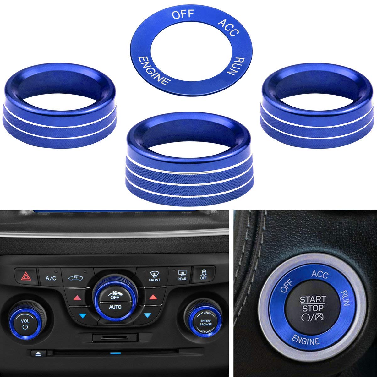 Pomo del botón del interruptor de CD de aire acondicionado y cubierta del botón de arranque del motor compatible con Dodge Challenger Charger